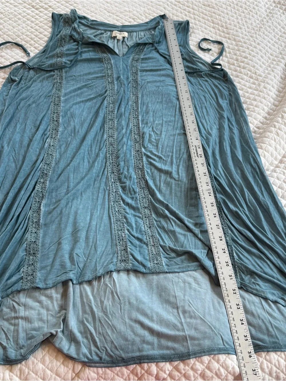 Umgee Light Blue Sleeveless Denim-Style Dress with Lace Trim - Picture 8 of 11